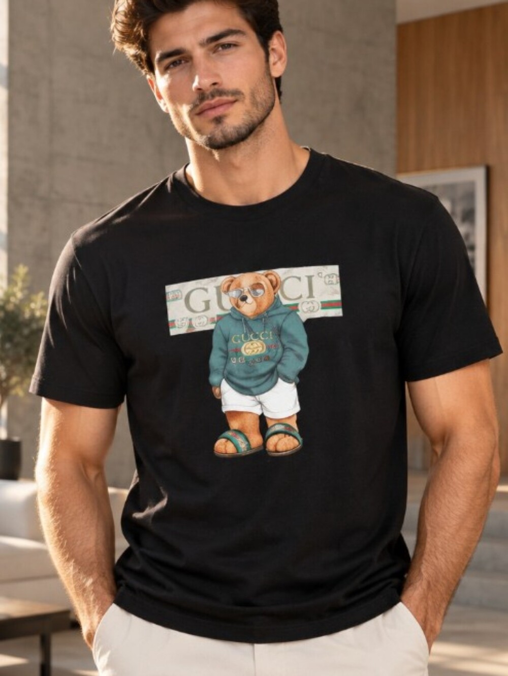 Gucci Black Men's Bear Graphic Tee